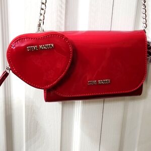 Steve Madden Red Patent Crossbody/heart shaped zip pouch..Valentine DAY